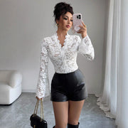Women's Elegant White Lace Bodycon Top