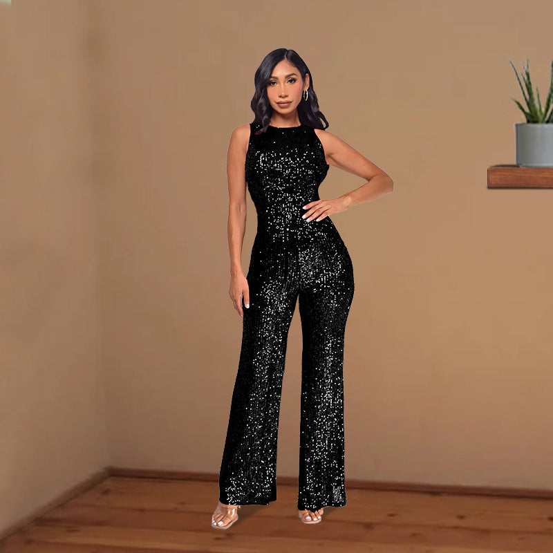 Women's Slim-Fit Wide-Leg Sleeveless Jumpsuit
