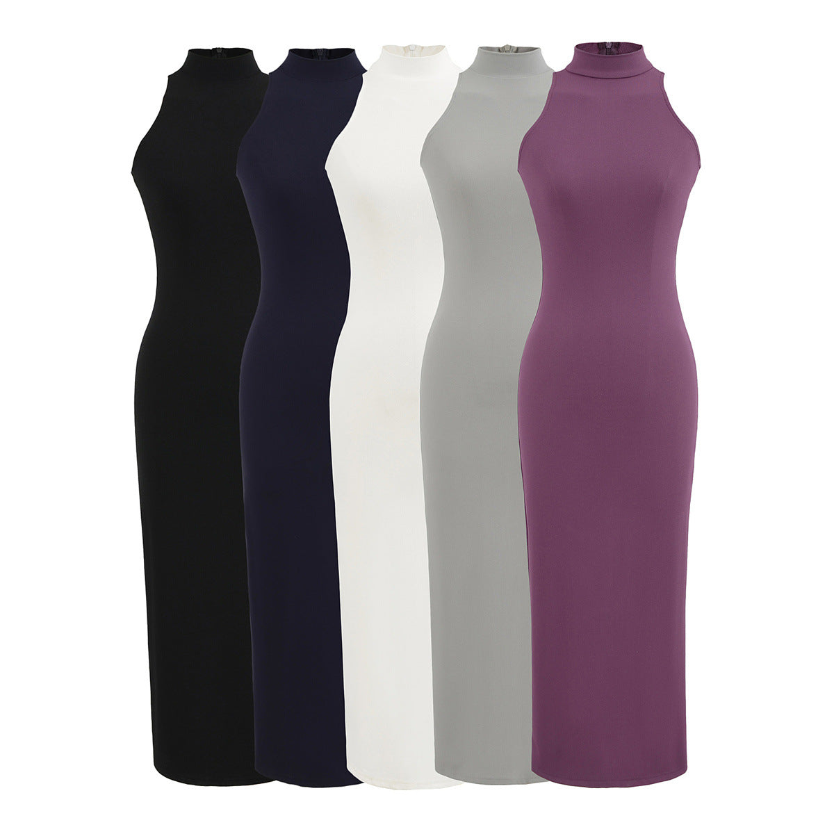 Womens Slit Sleeveless Turtleneck Casual Dress
