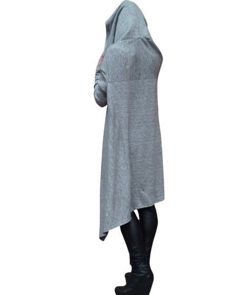 Plus Size Irregular Hooded Sweatshirt Mid-Length Casual Top
