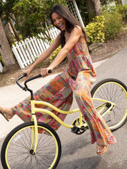 Retro Patchwork Wide-Leg Stretch Suspender Jumpsuit