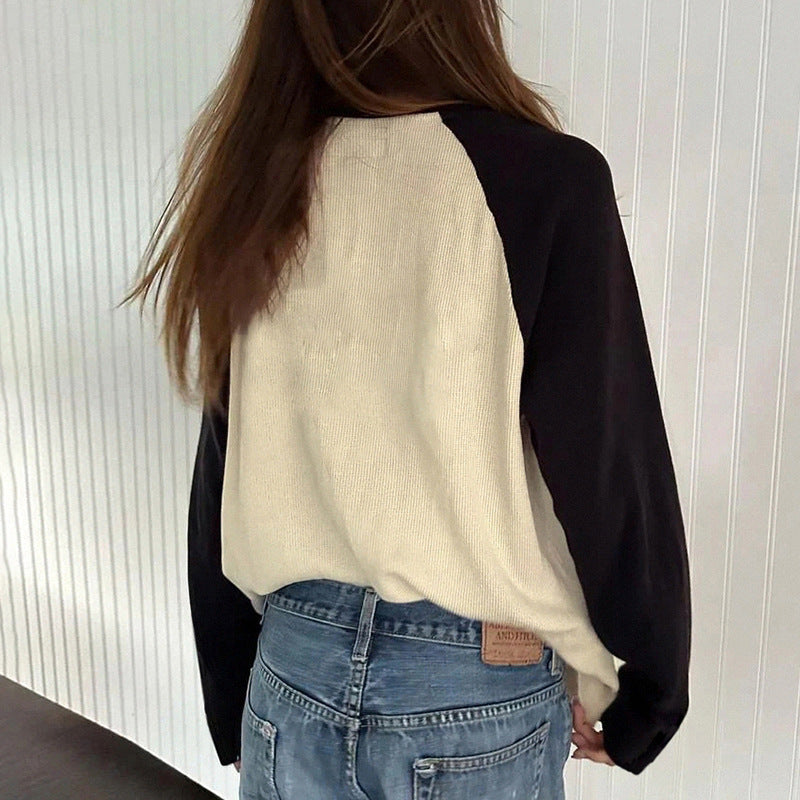 Contrast Raglan Sleeve Waffle Sweatshirt