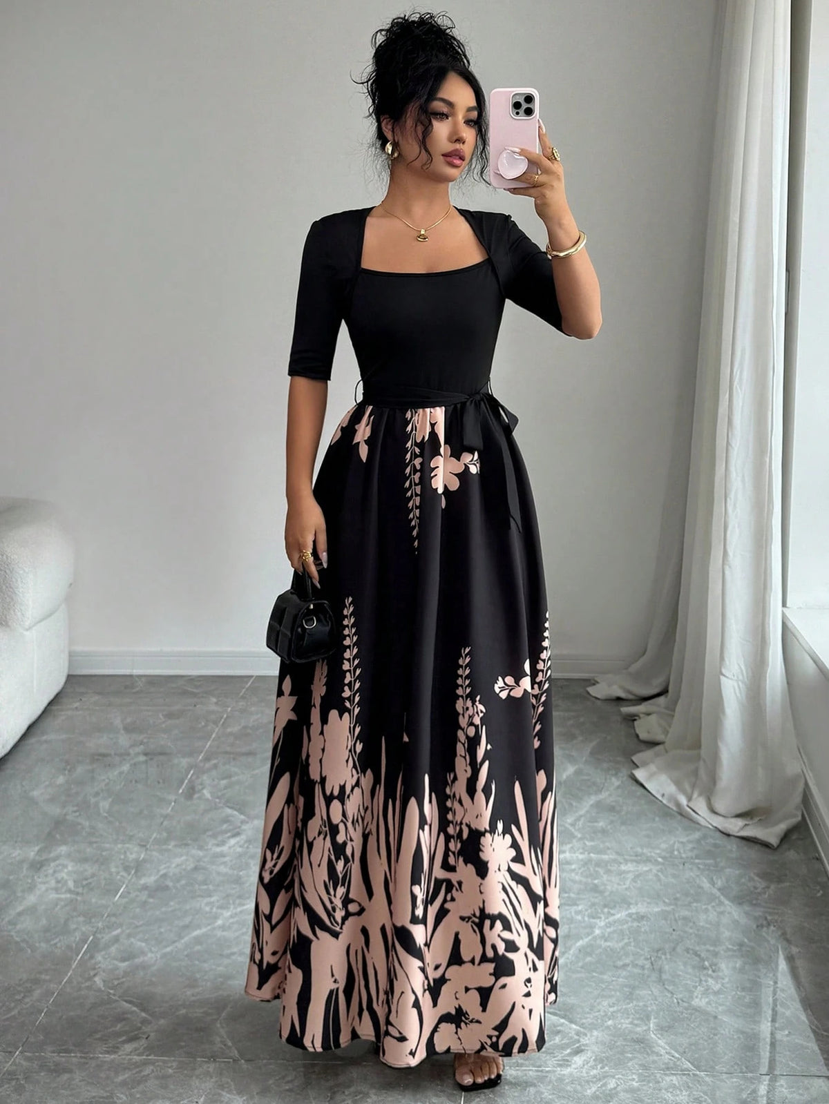 Elegant A-line Dress with a Floral Print