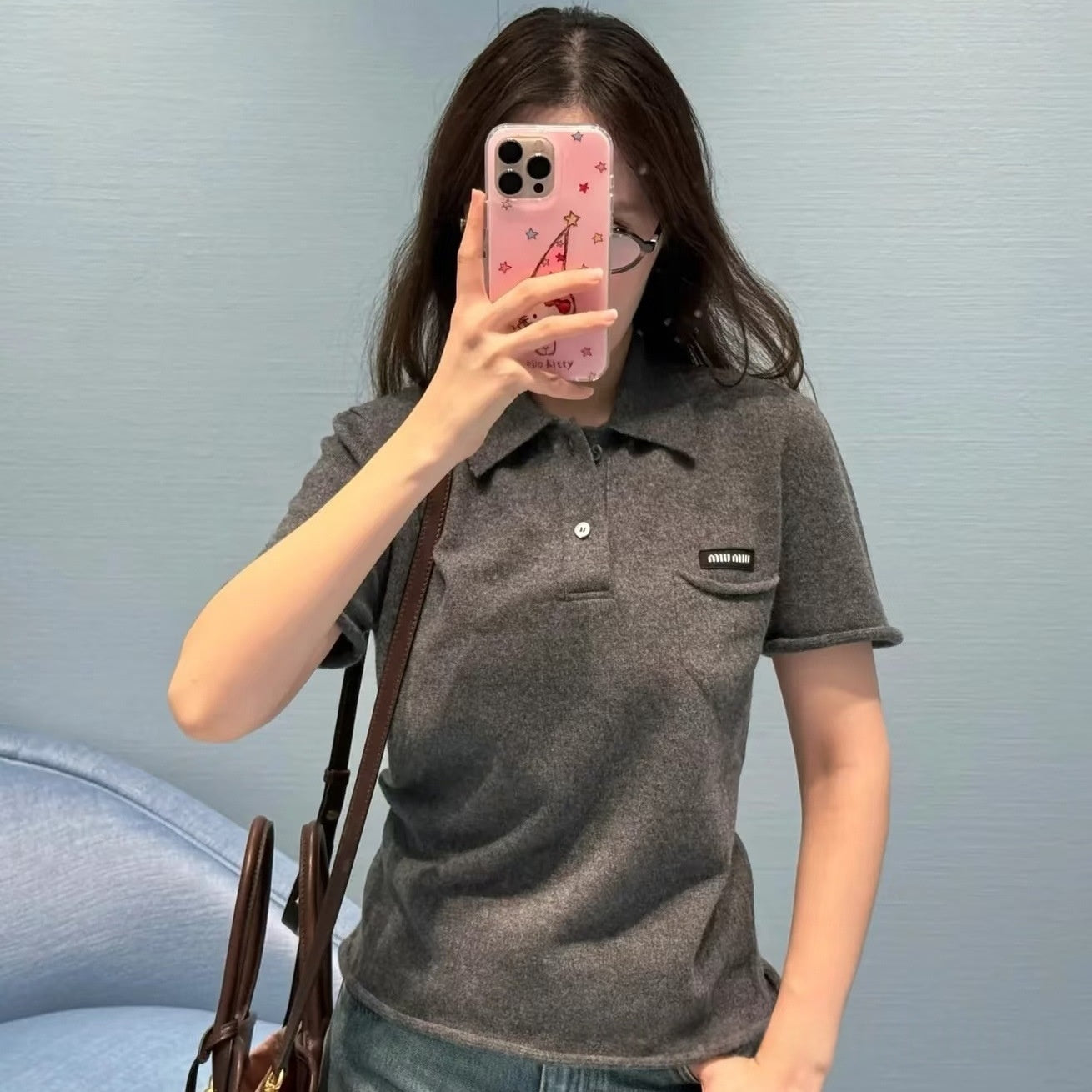 Short-sleeved Preppy-style Polo Knit T-shirt