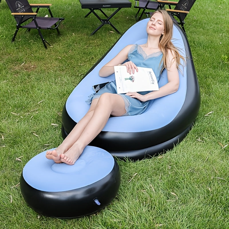 New Generation Inflatable Lounge Sofa, Portable Outdoor Foldable Recliner With Footrest, Comfortable Flocked Sofa Chair Combo, Suitable For Camping, Hiking, Home Use, And Sunbathing.