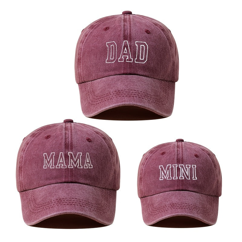 3‑Piece Parent‑Child Clothing Set with Mini Letter‑Embroidered Baseball Caps