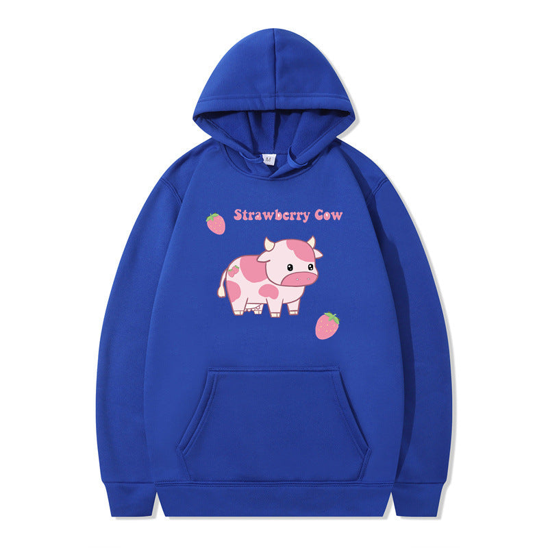 Cozy Strawberry Milk Print Oversized Hoodie