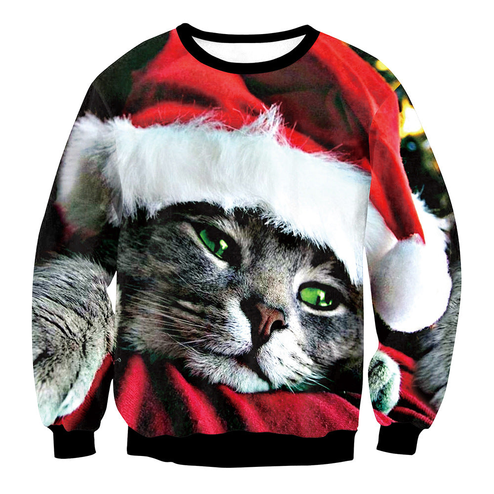 Festive Elk Print Christmas Sweater Long Sleeve Pullover