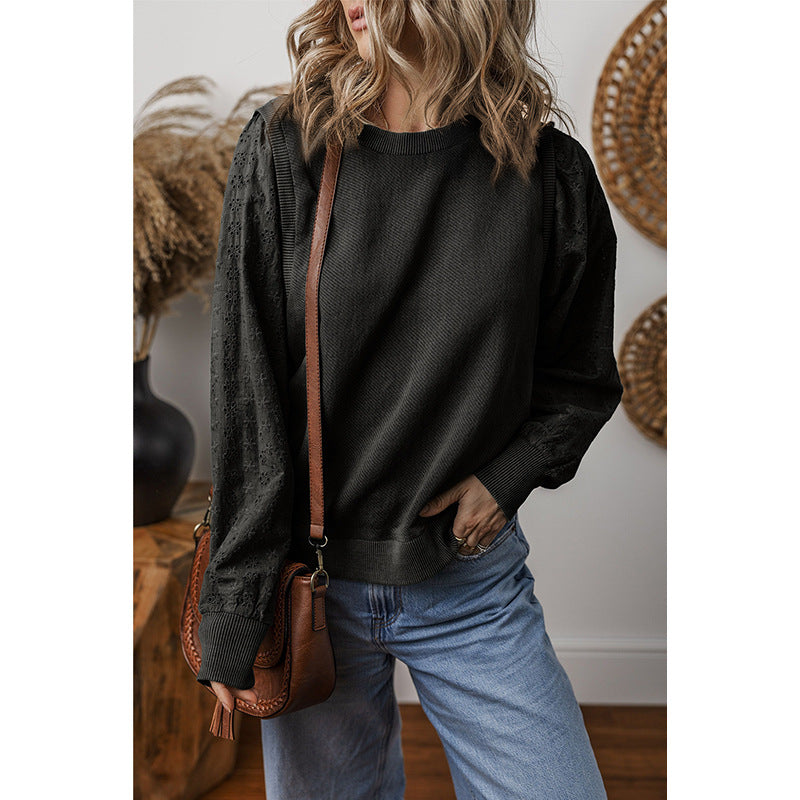 Textured Patchwork Long Sleeve Pullover