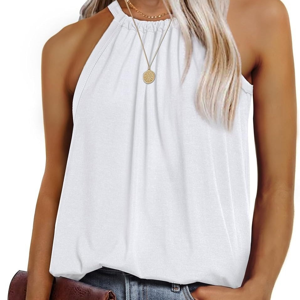 Lightweight Sleeveless Crew-Neck Pullover Vest – White & Pink