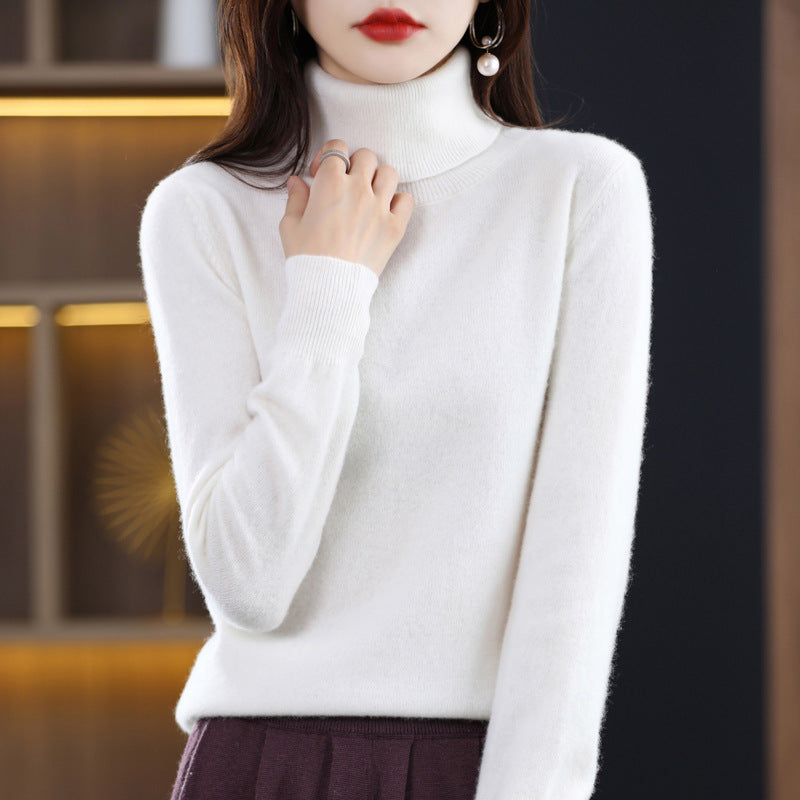 Womens High-neck Wool Sweater a Loose Versatile Knit Perfect for the Office
