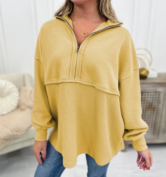 Women's Cozy Zip Patchwork Casual Pullover Sweater