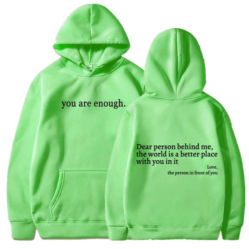 Cozy Fleece-Lined Letter Print Drawstring Hoodie
