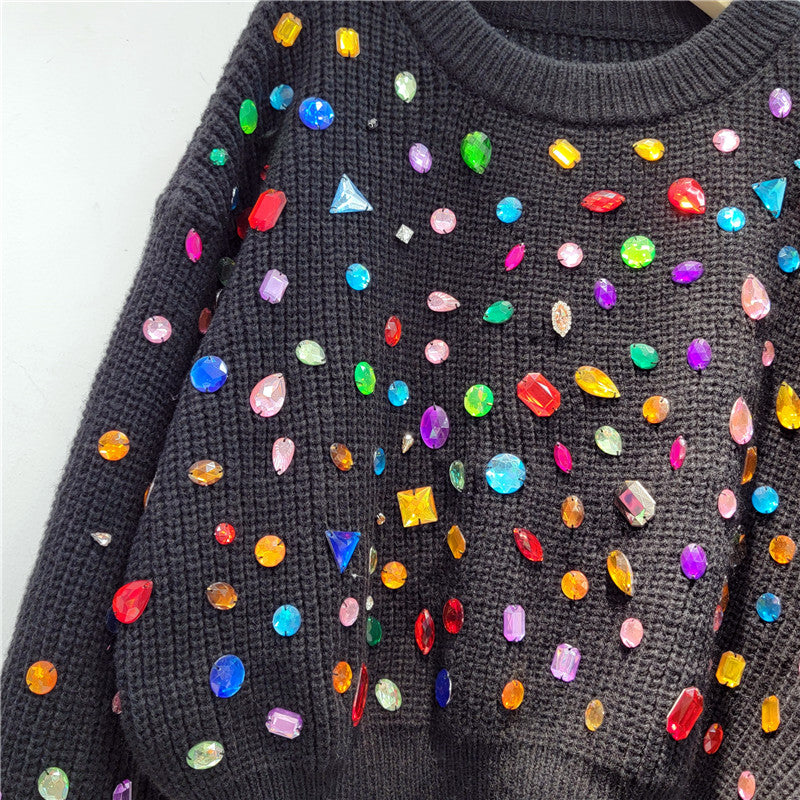 Sparkling Diamond Loose Knit Sweater for Women