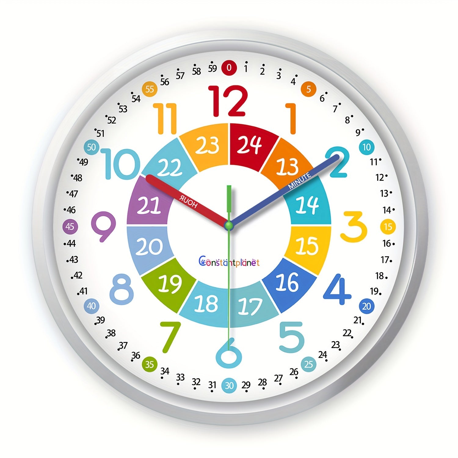 8-Inch Modern Plastic Glass Teaching Wall Clock with Colorful Number Design, Silent Quartz Movement, Ideal for Living Room, Bedroom, Classroom Decor, and Graduation Gifts (Battery Not Included)