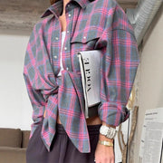 Retro-style Versatile Plaid Long-sleeve Pocket Womens Blouse