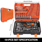 151 Professional Auto Master Tool Set - Advanced Automobile, Bicycle And Motorcycle Repair Tool Set - Compact, Portable, Complete Solution With Ratchet Wrench, Various Screwdriver Sets, Battery-free
