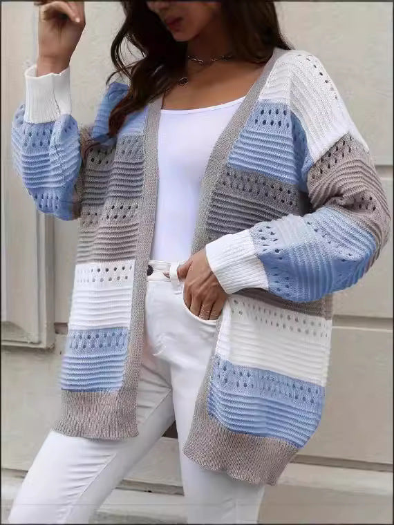 Autumn New Knitted Casual Cardigan Hollow-out Loose Womens Long-sleeve Sweater