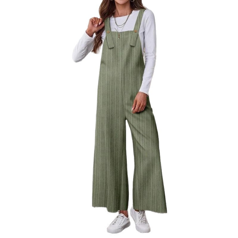 Women's Emerald Green Pleated Wide-Strap Jumpsuit