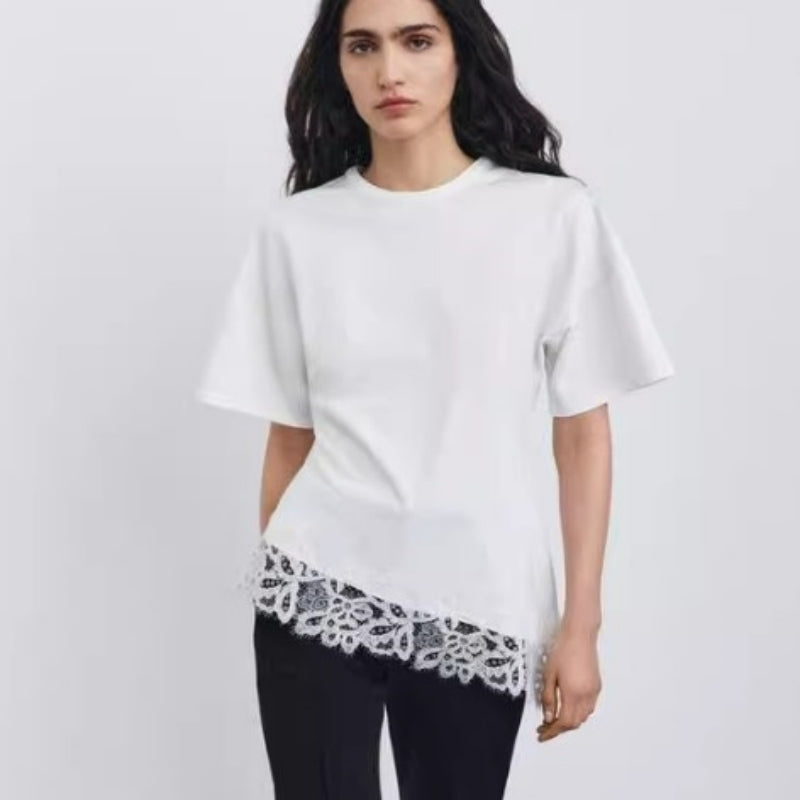 Elegant Lace-Trimmed Short Sleeve Top – Casual Designer Look