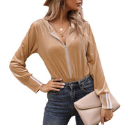 Womens High-Waist Long-Sleeve Solid-Color Hooded Jumpsuit