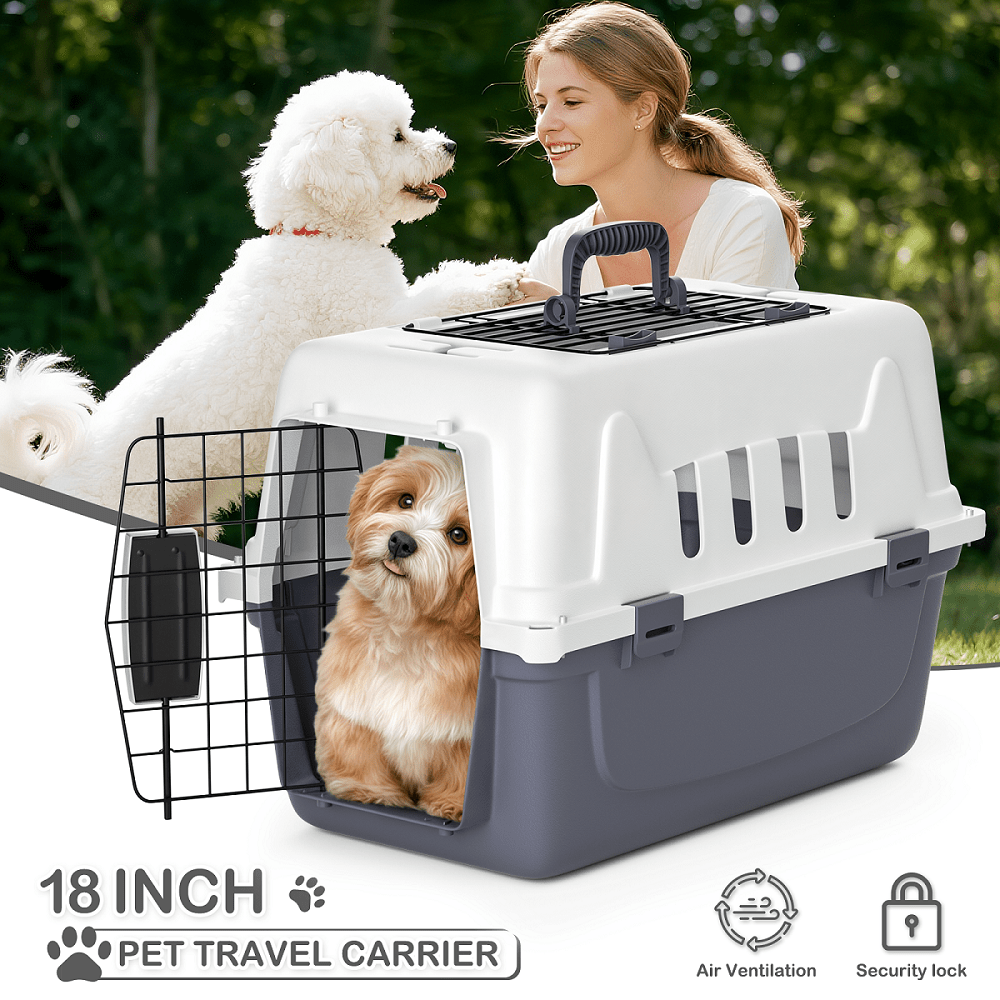 18 Inch Pet Carrier Hard-Sided Dog Carrier With Top And Front Door Access, Plastic Dog Kennel For Longer Traveling, Durable Handle And 4 Sides Ventilation For Pet Up 10 Lbs