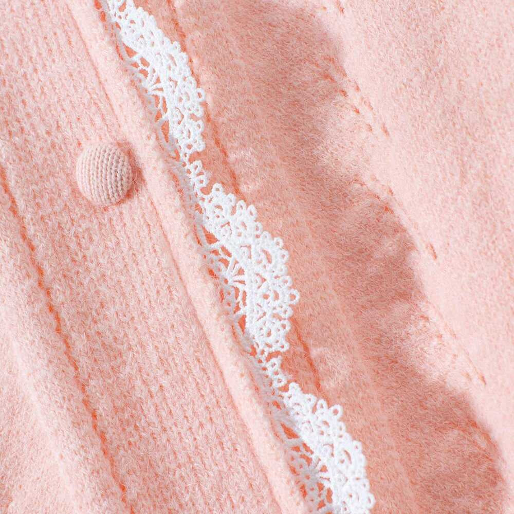 Womens Autumn Winter Lace-trim Knitted Cardigan