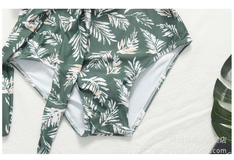 Leaf Print Slimming One-Piece Swimsuit for Resort & Spa