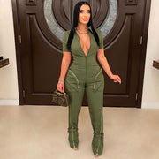 Summer Zipper Workwear With Pocket Jumpsuit