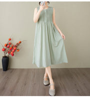 Summer New Arrival Artistic Pleated Stylish Plus-size Sleeveless Tank Dress