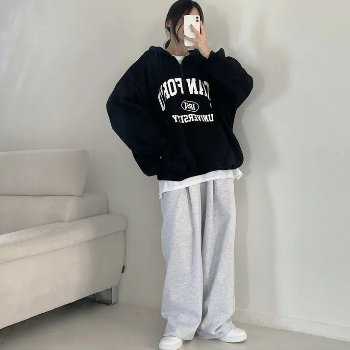 Women's Letter Print Full-Zip Fleece Hoodie