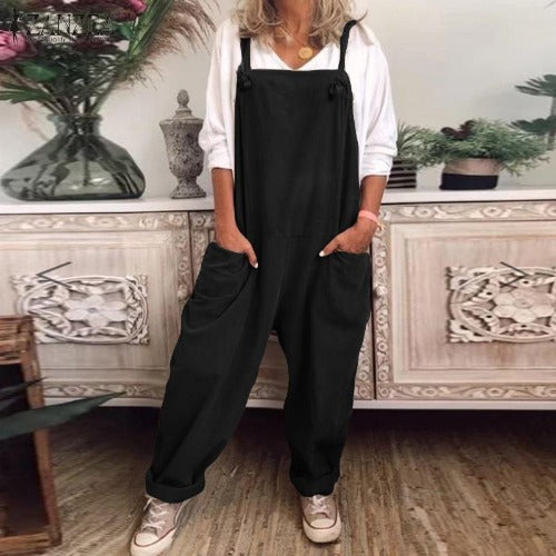 Women's Solid Color Pocket Suspenders One-Piece Trousers