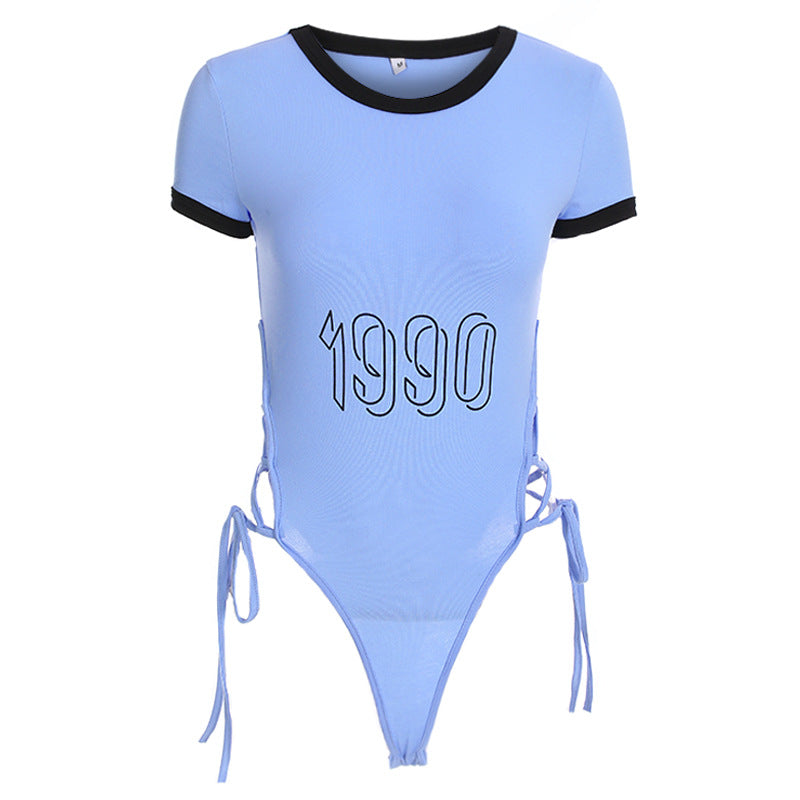 Letter Print Shaping Bodysuit Contour Jumpsuit