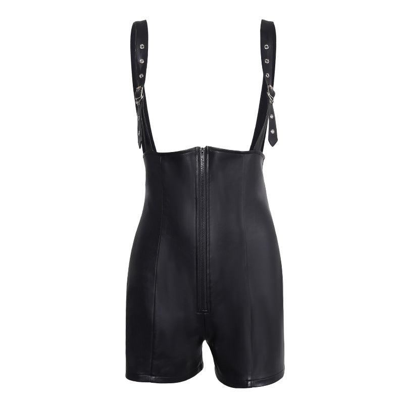 Women's Casual Waist Hip-Lifting PU Leather Overalls