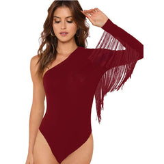 One-Shoulder Tassel Romper Bodycon Jumpsuit
