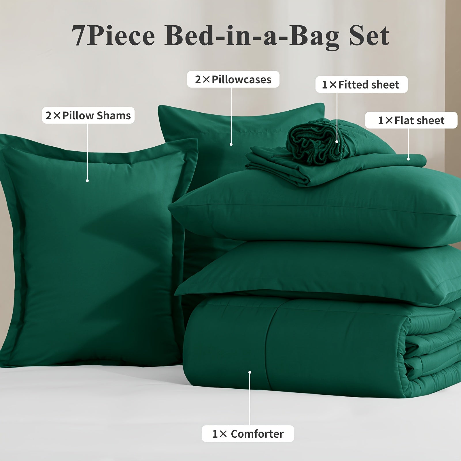 7pcs Ultra-Soft Bed In A Bag, Down Alternative Bedding Sets With All Season Quilted Comforter, Flat Sheet, Fitted Sheet, Pillowcases -Gifts For The Family And Friends