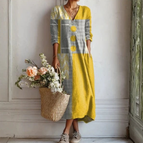 European and American Style Printed V-neck Jumpsuit Dress