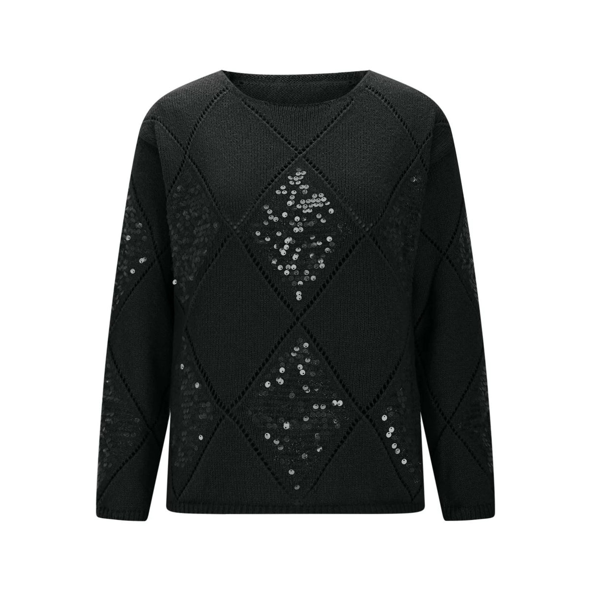Hollow Sequin Knitted Sweater for Women's Autumn and Winter New Item, European and American Cross-border Diamond Grid Pullover Loose Sweater