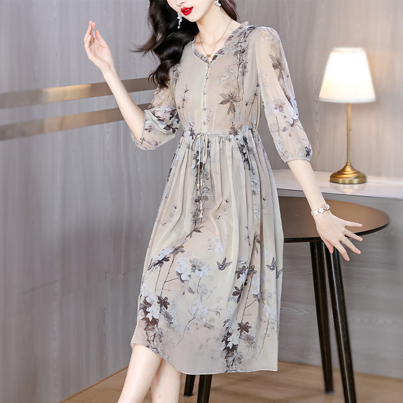 Women's High-Waisted Silk Midi Dress