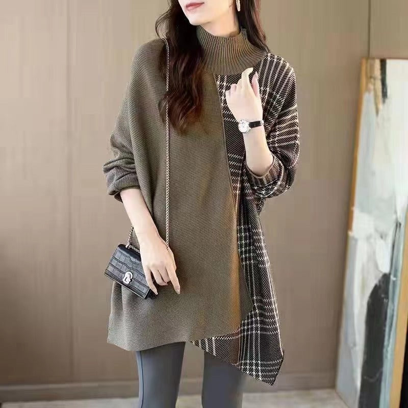 Polyester Women's Batwing Sleeve Mid-length Sweater