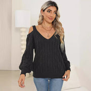 Womens Deep-v Sexy Off-shoulder Loose-fit Sweater