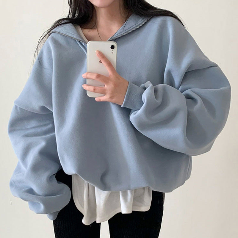 Cute Sailor Collar Loose Pullover Hoodie for Women