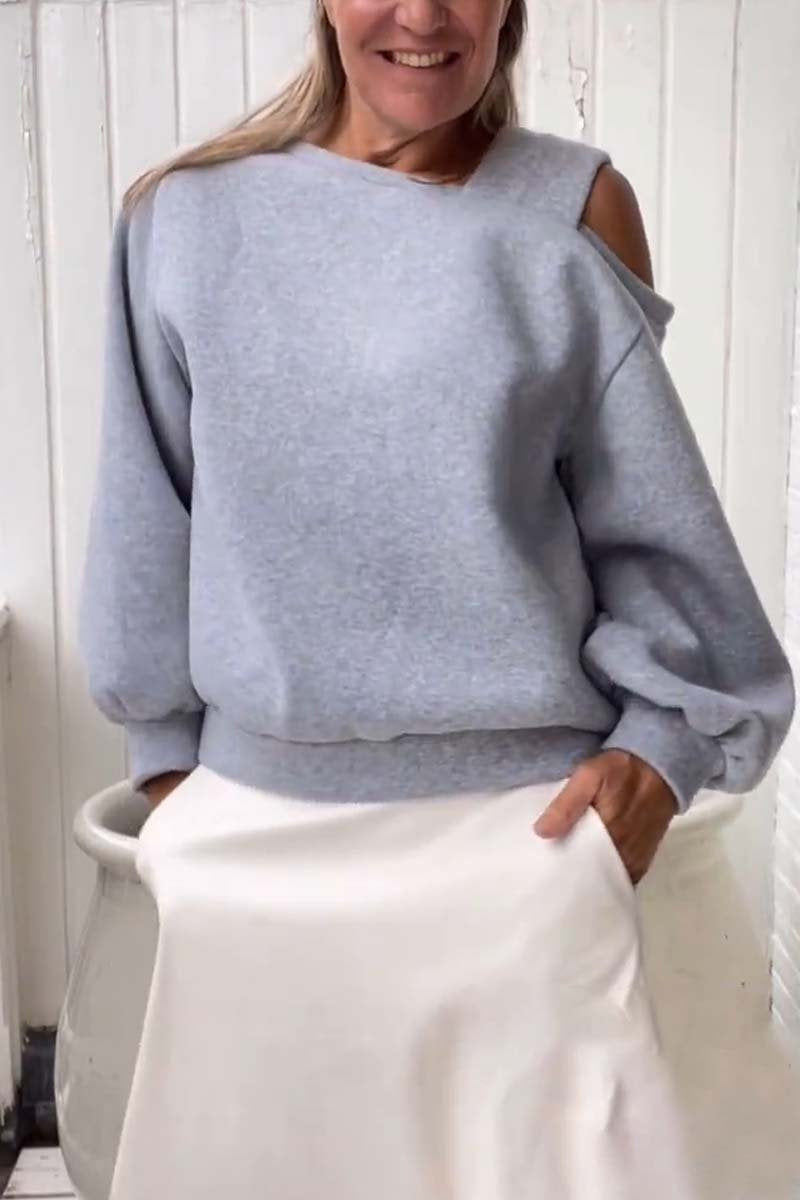 Cozy Off-Shoulder Fleece-Lined Sweatshirt