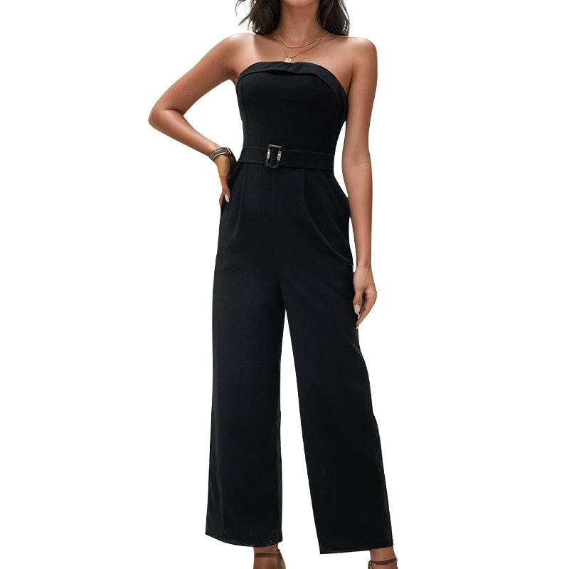 Sleeveless Tube Top Straight-Leg Jumpsuit