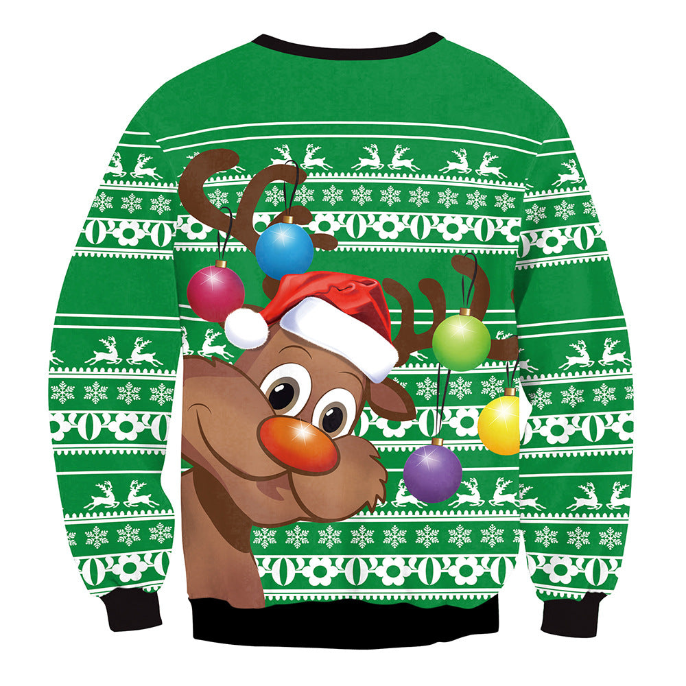 Festive Elk Print Christmas Sweater Long Sleeve Pullover