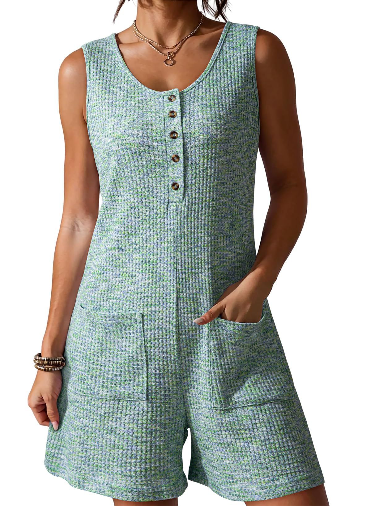 Womens Loose Waffle-Weave Tank Top Wide-Leg Jumpsuit