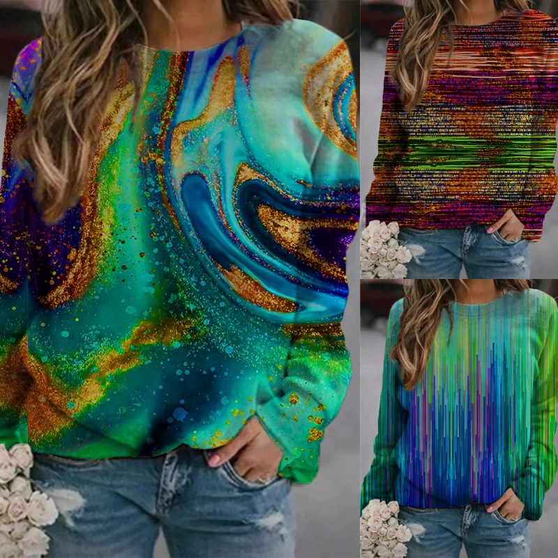 Artistic Abstract Print Loose Pullover Sweater