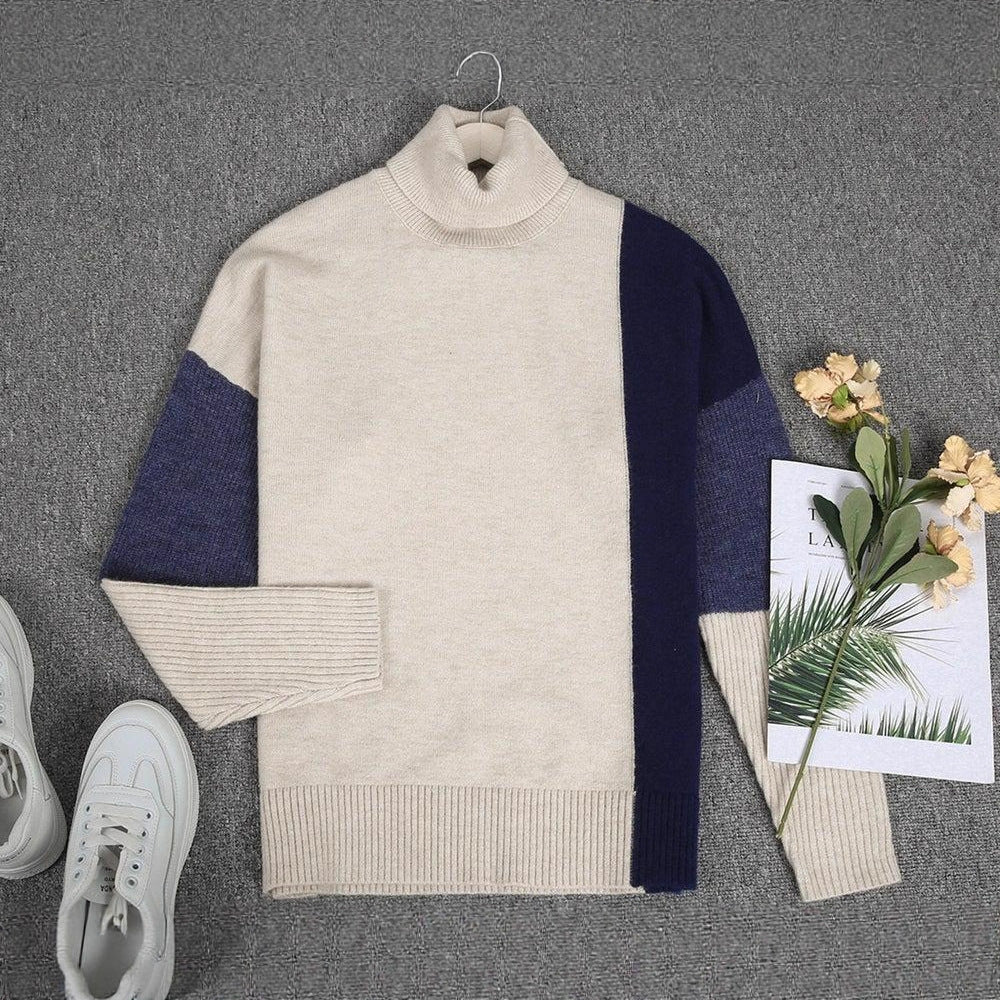 Bestselling Patchwork Color-block Loose Turtleneck Sweater