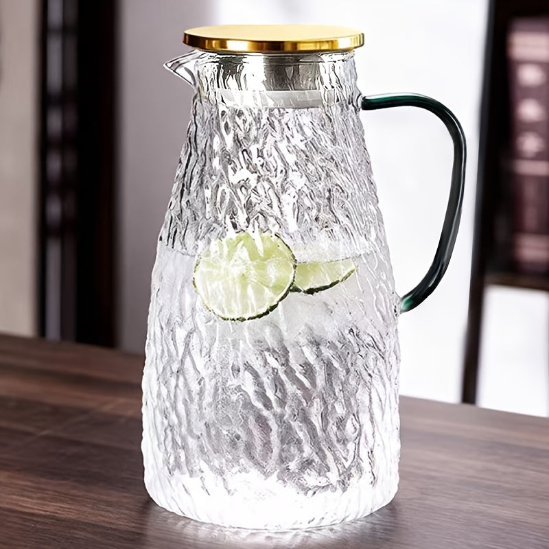 71.71 oz (2 L) Borosilicate Glass Water Jug with Lid, Filter and Wide Yellow Handle