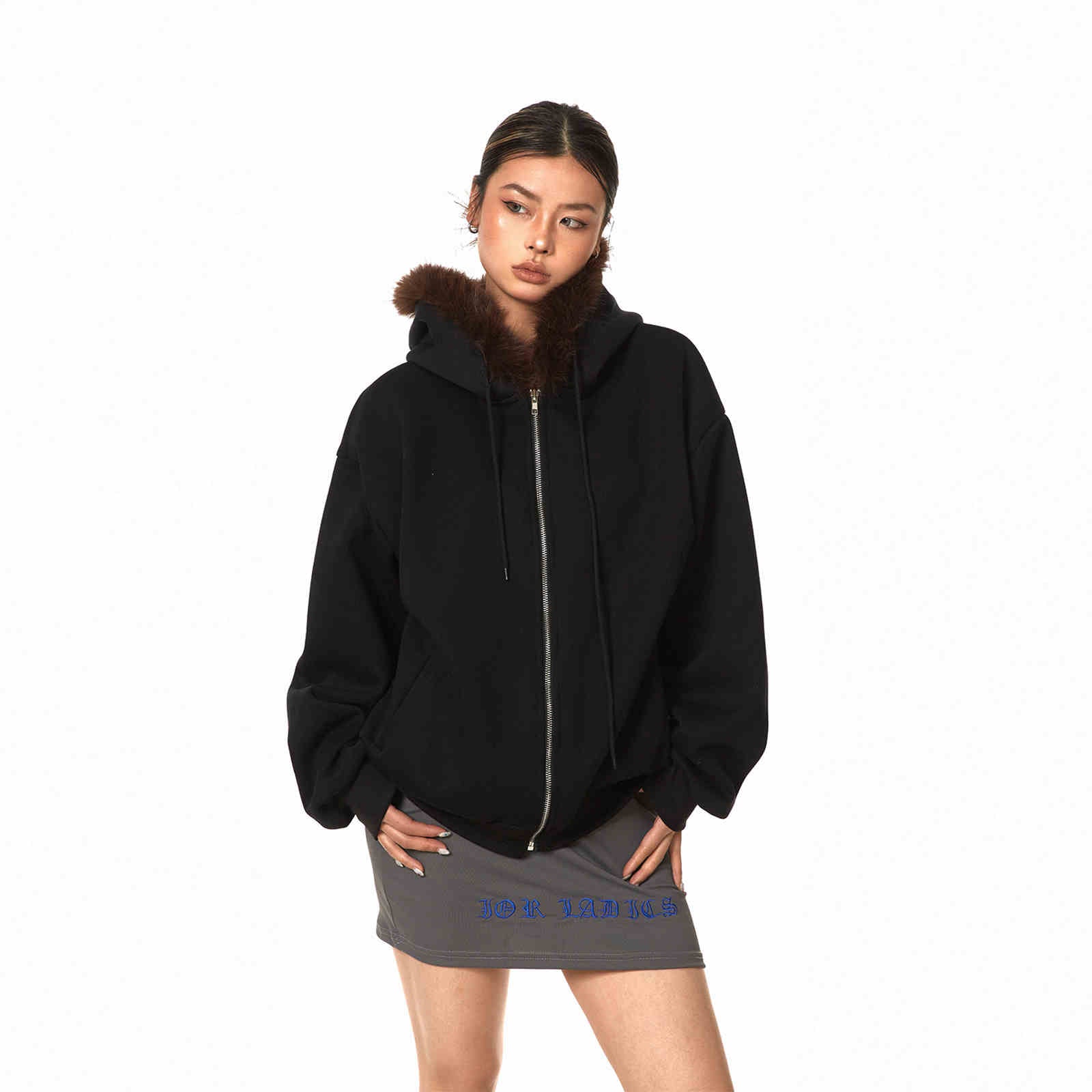 Cozy Retro Hooded Sweater with Fur Collar